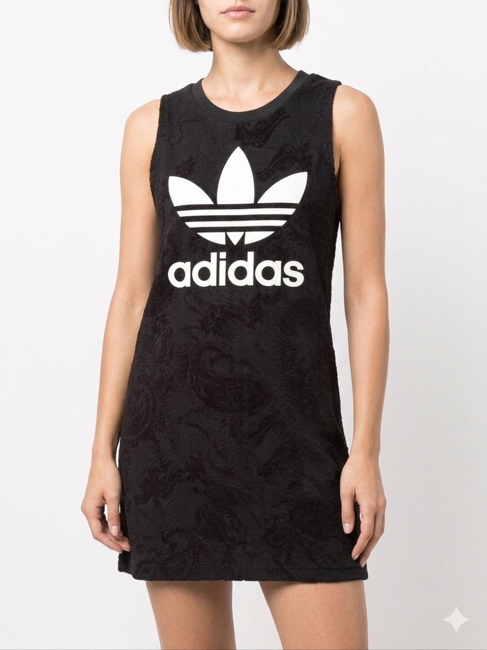 Adidas Textured Paisley Brocade Trefoil Tank Dress Size 090 XS Y2K Grunge Baddie